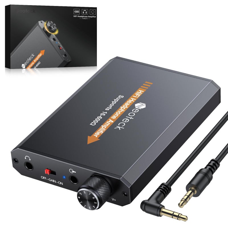 Neoteck Amplifier 16-600 Ohm Portable Headphone Amplifier,3.5mm Jack Rechargeable Headphone Amp with Volume Control,Two-Stage Gain Switch, Headset Amplifier for PC/CD/MP3/MP4 Players - Image 1
