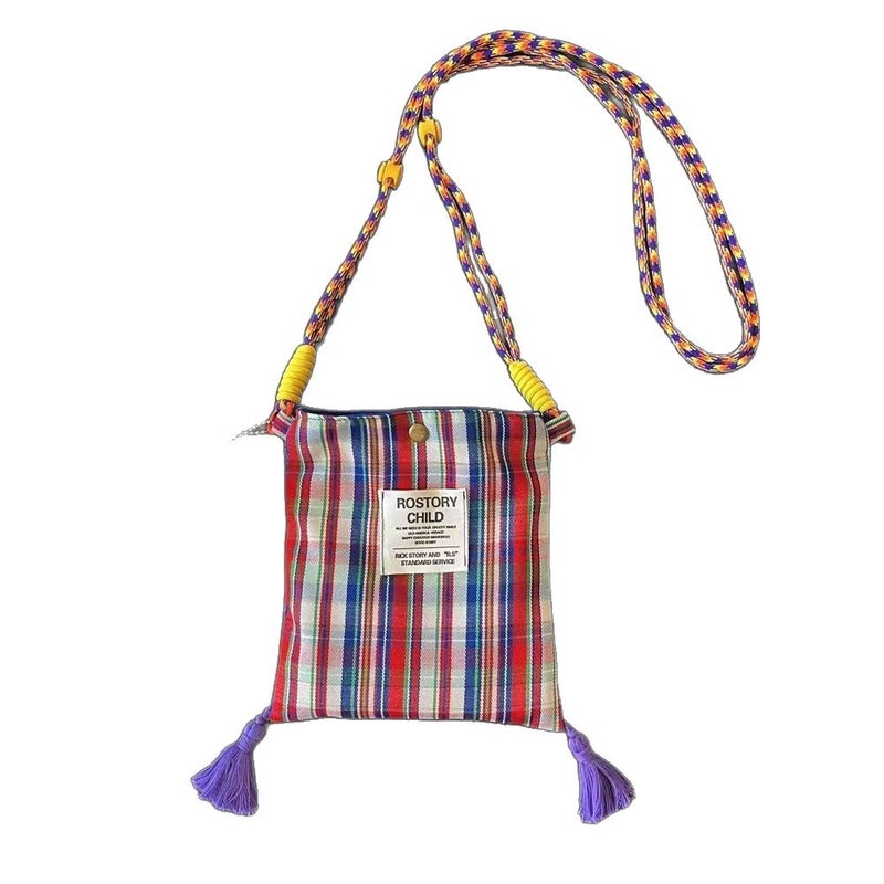 Womens Tassel Plaid Canvas Crossbody Bag - Image 5