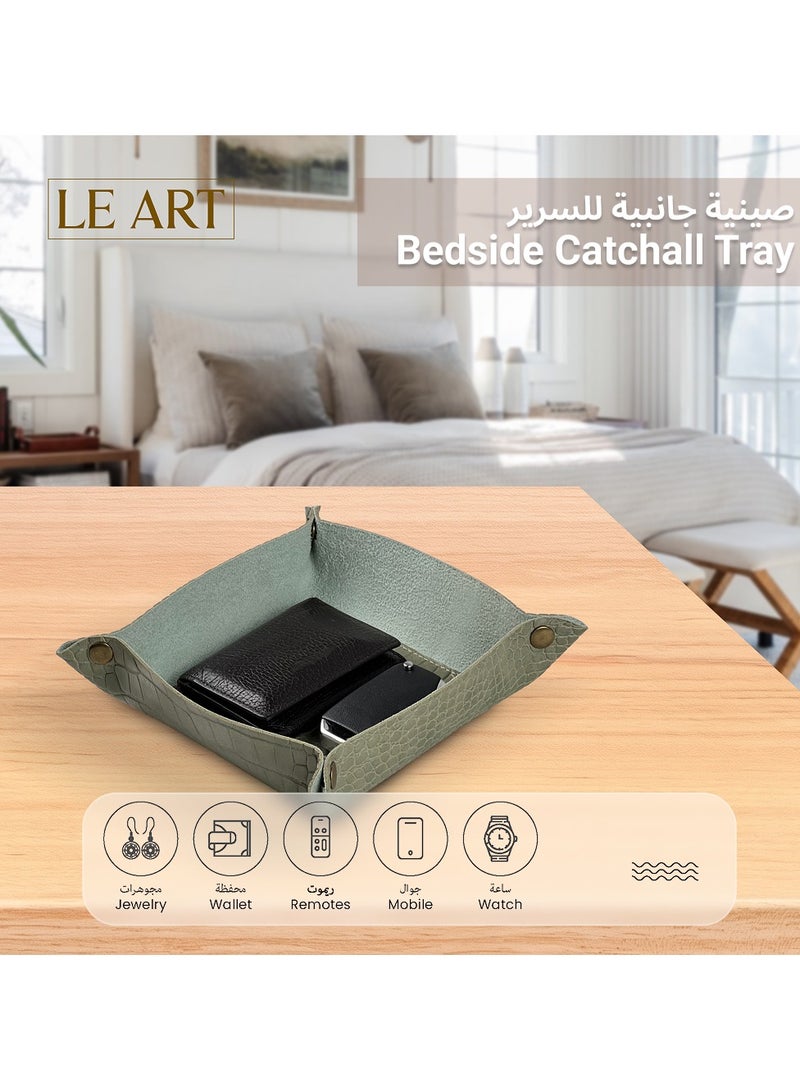 LeArt Leather Valet Tray - Small & Compact Catchall Tray | Desk, Bedside, Home Entrance Entryway Organizer | Leather Tray for Keys, Coins, Stationary, Jewellery (Olive Green | Crocodile Texture) - Image 4