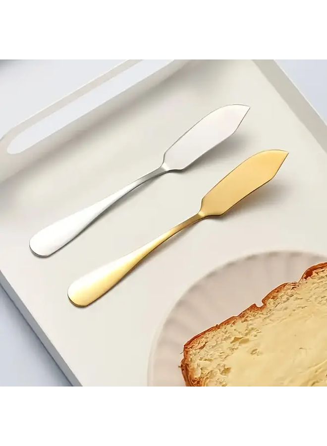 2 Pcs Stainless Steel Silvery Yellow Butter Knife Cream Spatula For Fruit Jam Cheese Spread 5.7 Inches - Image 1