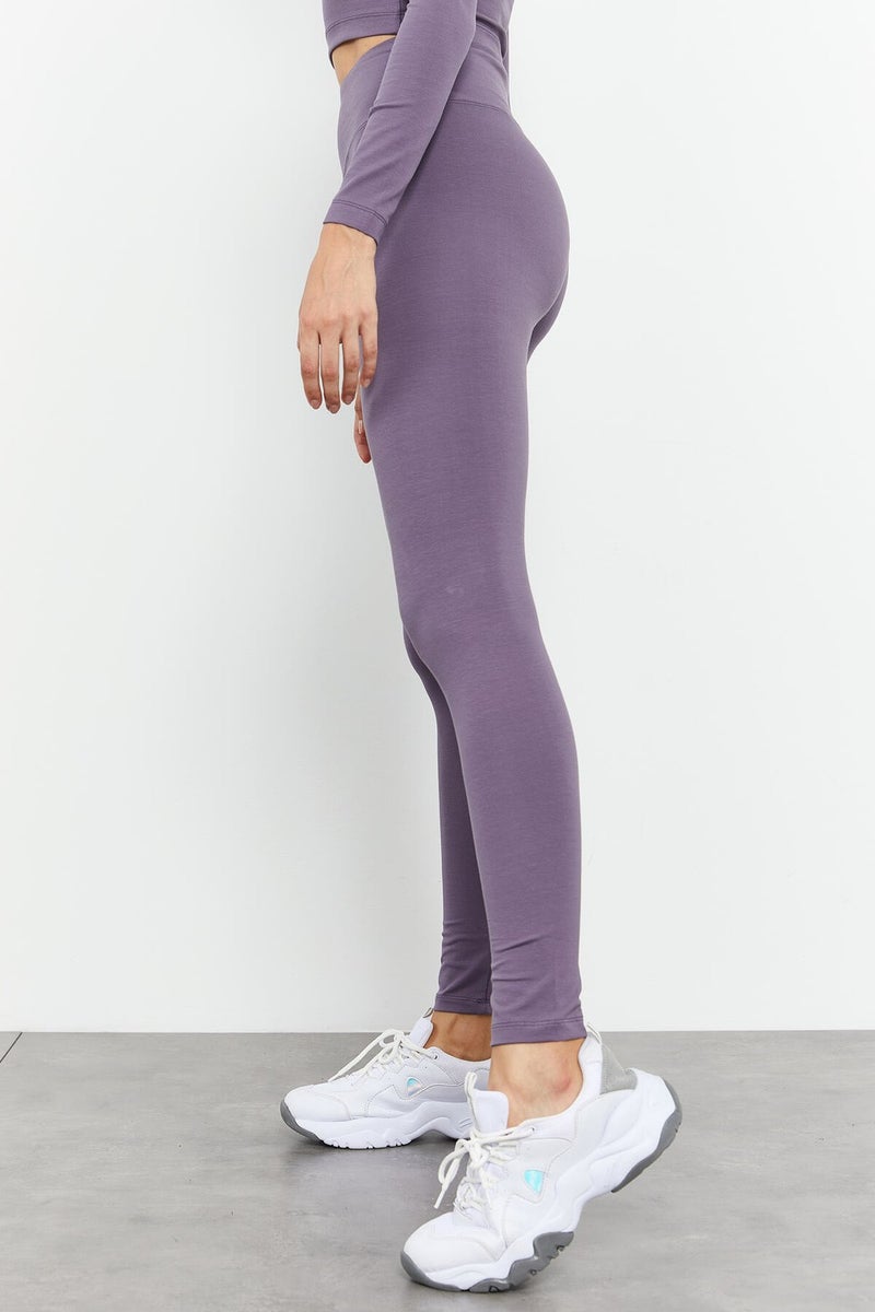 Tommy Life Violet Women's High Waist Long Sleeve Slim Fit Crop Top Leggings Set - 95286  - Image 2