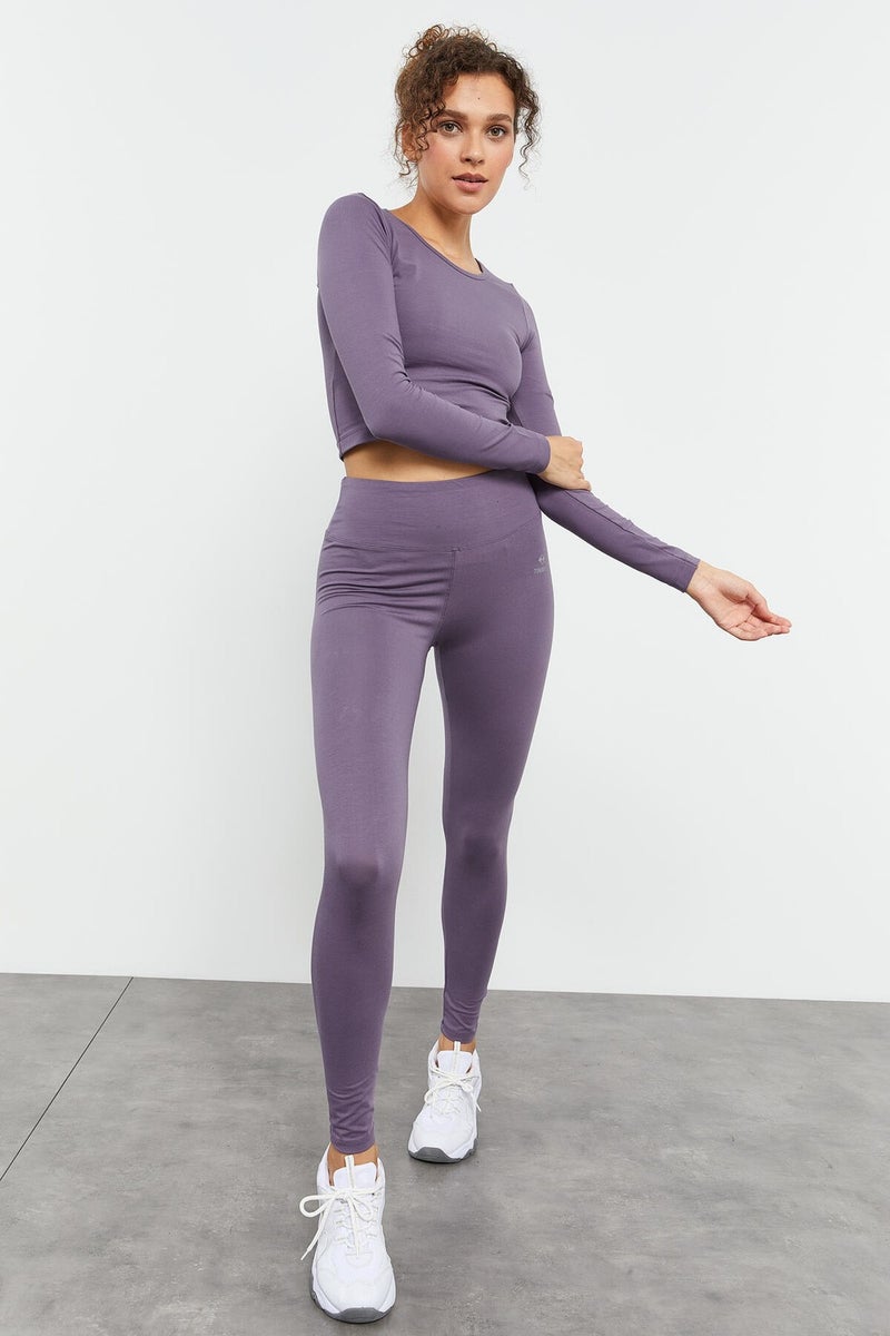 Tommy Life Violet Women's High Waist Long Sleeve Slim Fit Crop Top Leggings Set - 95286  - Image 4