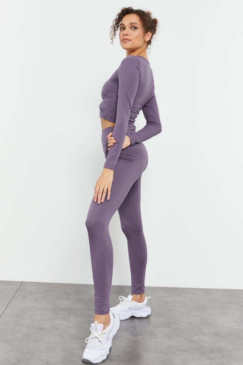 Tommy Life Violet Women's High Waist Long Sleeve Slim Fit Crop Top Leggings Set - 95286  - Image 1