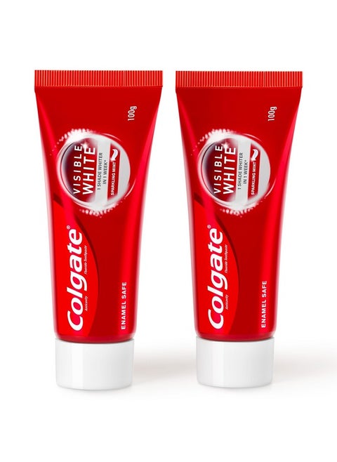 Visible White Toothpaste 200G (Combo Pack Of 2 X 100G) Teeth Whitening Starts In 1 Week Safe On Enamel Stain Removal Tooth Paste And Minty Flavour For Fresh Breath.