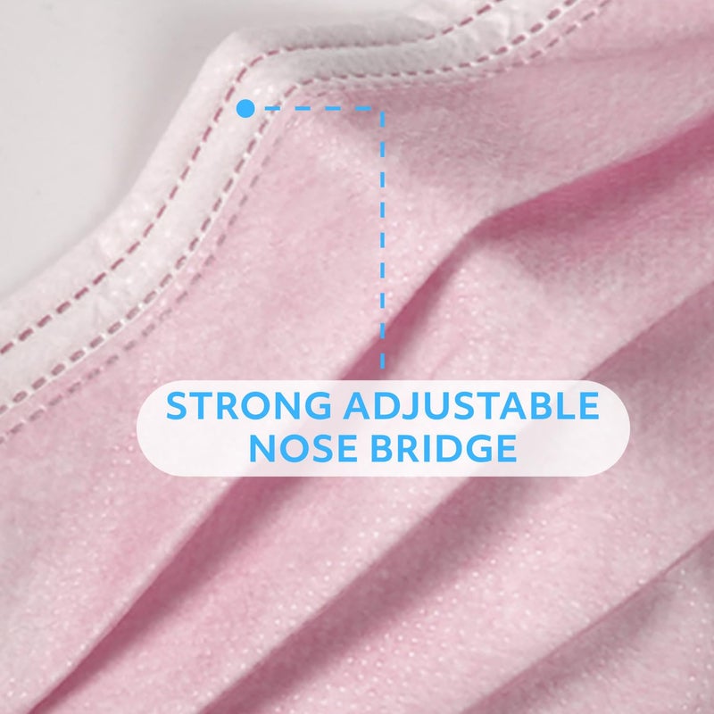 MAGICARE Pink Face Mask, Disposable - 3 Ply, Premium Pink Mask for Adults - Soft, Breathable, Comfortable - Disposable Face Masks for Women & Men (50/Box) - Image 4