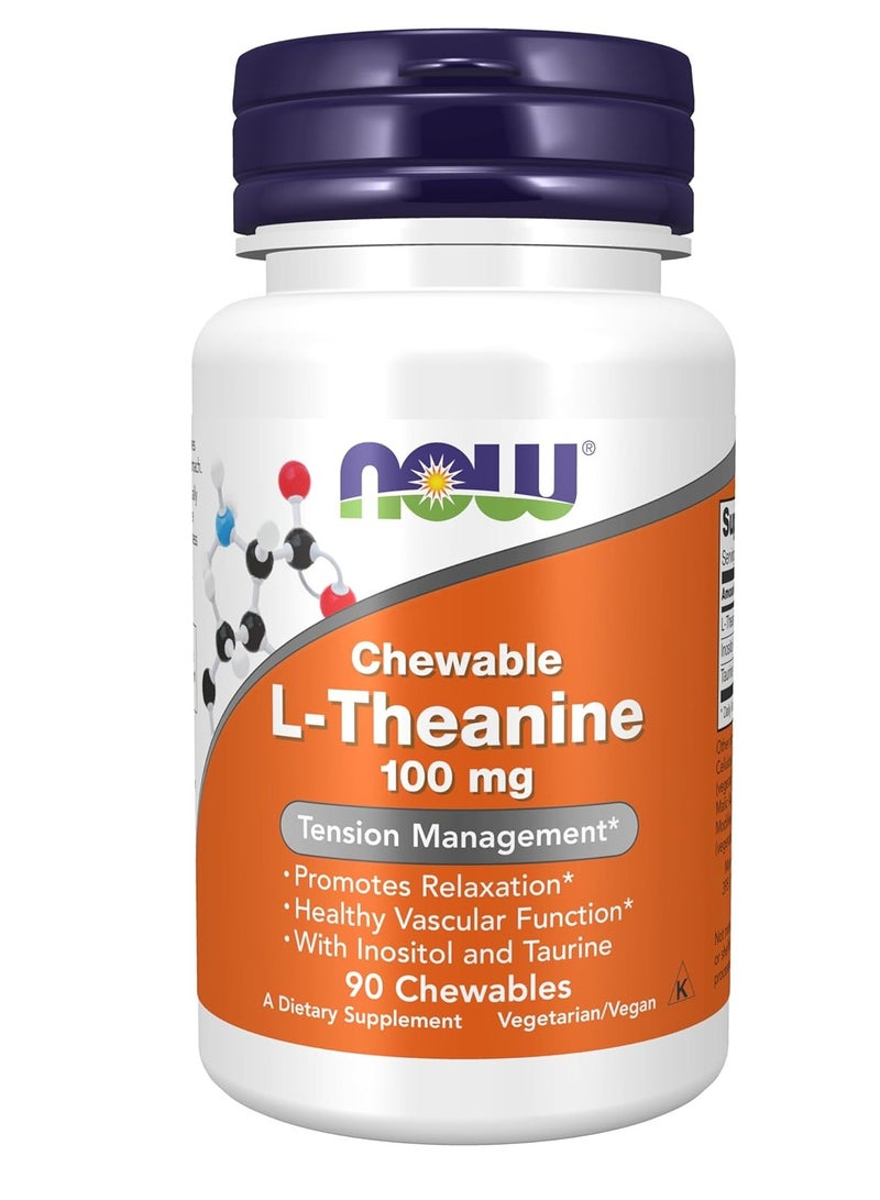 NOW L-Theanine Food Supplements - 100mg, 90 Chewables