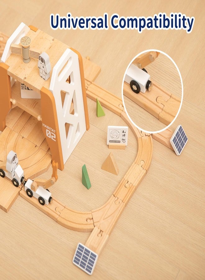 EverEarth Wooden Train Set Space Toys, Wood Train Track Set 39pcs, Mars Explore Base Train Space Station with Rocket and Astronaut for Kids 36m+, FSC Certified - Image 3