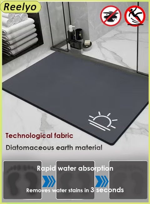 Super Absorbent Bath Mat Washable Quick Dry Bathroom Floor Anti-Slip Mats-Rubber Backing Washable Bath Mats Stain-Resistant, And Easy To Clean For Bathroom Rugs Fit Under Door-Bath Rug For In Front Of Sink Bathtub Shower Room, Diatomaceous Earth Grey