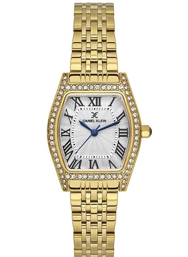 Daniel Klein Women's Stainless Steel Gold Alloy Case Analog Silver Diamond Emboss Dial Japanese Quartz Premium 30 Meters Water Resistant