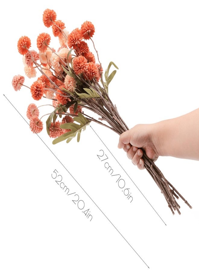 trytuny Fake Fall Flowers for Vase, Faux Silk Kiku Mums, Artificial Pom pom Floral Bouquets Indoor Centerpiece Office Coffee Table Boho Home Decorations (9, Mixed Orange) - Image 2
