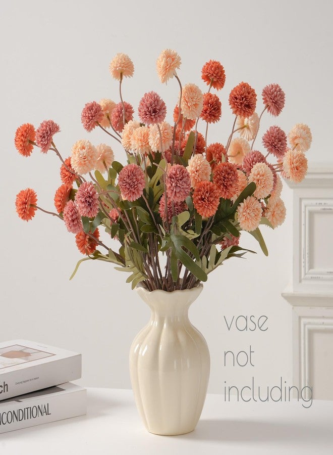 trytuny Fake Fall Flowers for Vase, Faux Silk Kiku Mums, Artificial Pom pom Floral Bouquets Indoor Centerpiece Office Coffee Table Boho Home Decorations (9, Mixed Orange) - Image 3