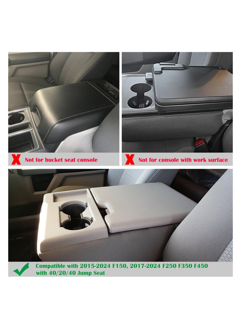 SYOSI Middle Console Cover Armrest Box Lid, Leather Arm Rest Box Lid, Center Console Cover for Ford F150 2015-2024/F250 F350 F450 2017-2024, Protective Cover Accessories (40/20/40 Jump Seat Console Only) - Image 2