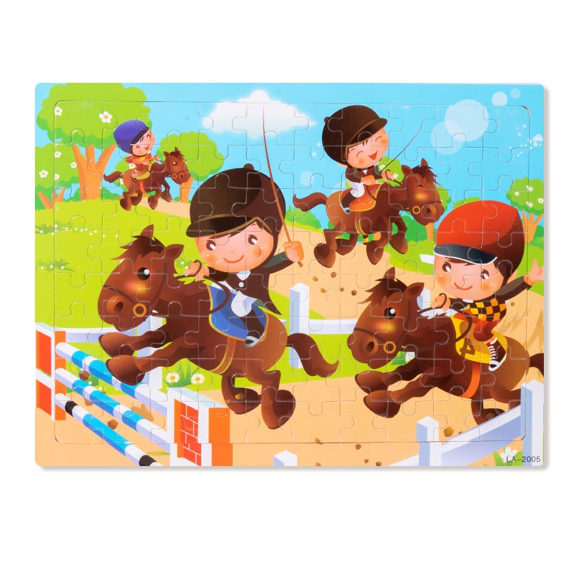 Wooden 80-Piece Puzzle Kidsren'S Animal Cartoon Fairy Tale Plane Puzzle Baby Early Education Educational Building Block Toys - Image 1