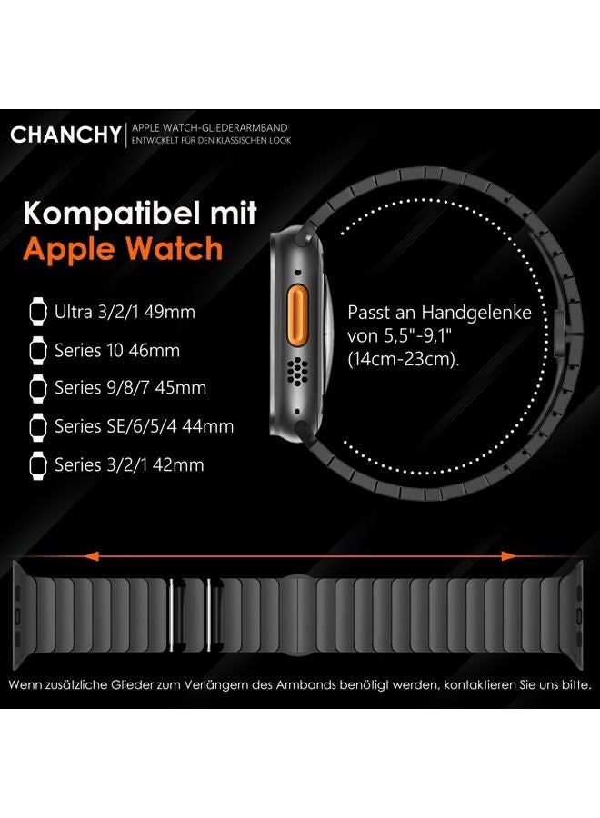 CHANCHY Men's Stainless Steel Metal Strap with Folding Clasp for Apple Watch Series 8 7 6 5 4 3 2 1 SE (Black, 49mm 45mm 44mm 42mm) - Image 4