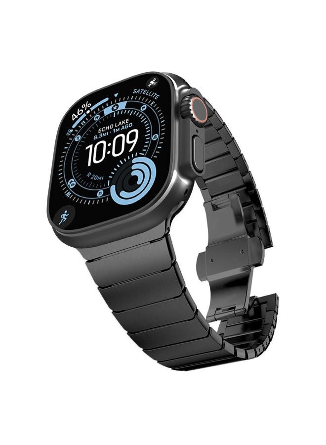 CHANCHY Men's Stainless Steel Metal Strap with Folding Clasp for Apple Watch Series 8 7 6 5 4 3 2 1 SE (Black, 49mm 45mm 44mm 42mm) - Image 1