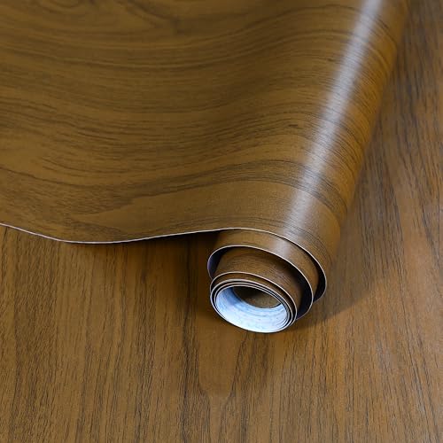 HOMEMATES Self-Adhesive Wallpaper Waterproof Old Furniture Vinyl Stickers Wooden Door Wardrobe Desktop PVC Wall Papers 45 X 304 CM- (Brown Wood) - Image 1