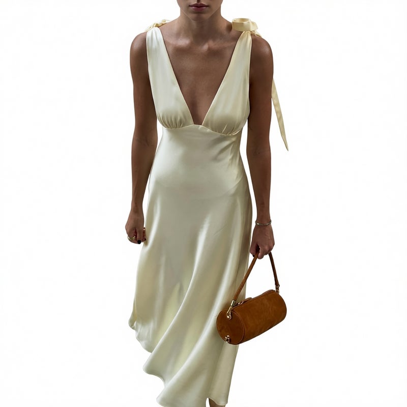 V Neck Backless Tie Strap Sleeveless Bodycon Maxi Dress High Waist Wrap Long Dress - Image 1