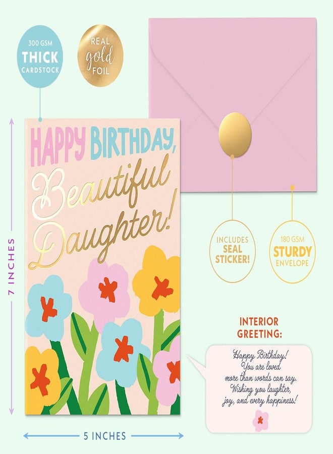 Sweetzer & Orange Happy Birthday Beautiful Daughter Card – Gold Foil Floral 5x7” Birthday Card For Daughter With Pink Envelope & Gold Seal – “You Are Loved More Than Words Can Say” Message Inside - Image 2