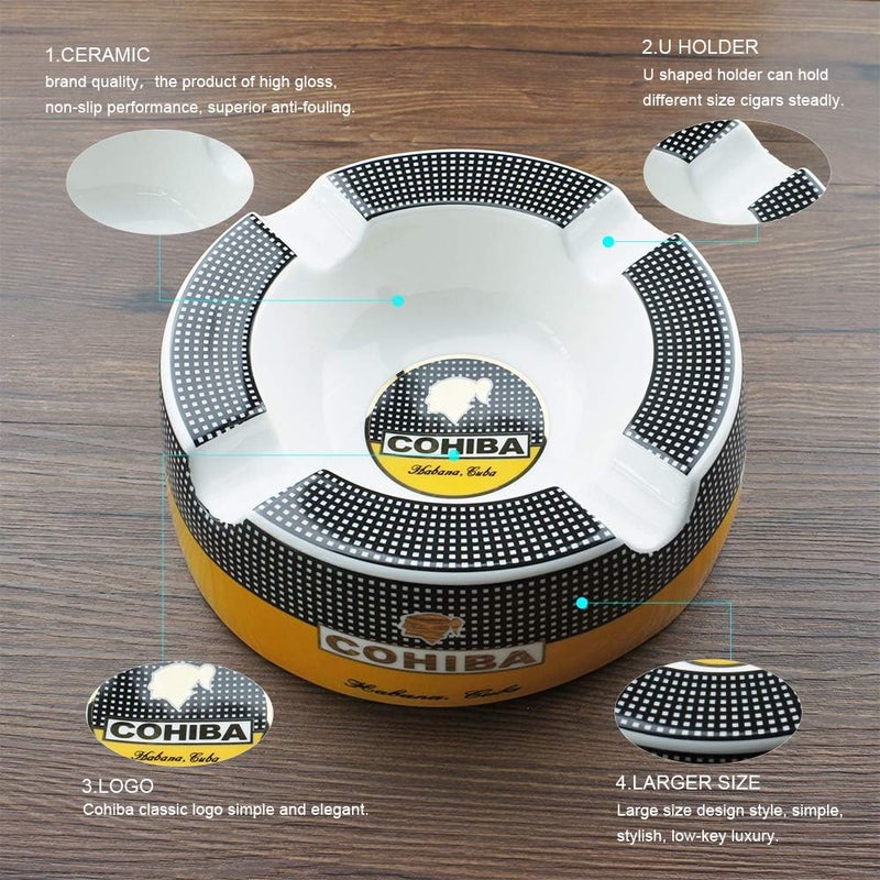 Cigar Ashtray with 4 Cigar Rests - Large Porcelain Ashtray for Indoor and Outdoor Use - Image 3