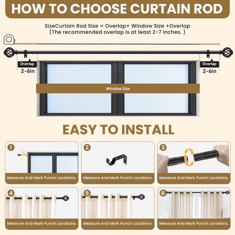 Luvenia Black Decorative Curtain Rod,Adjustable Curtain Rods For Windows 28 to 48 Inch(2.3-4Ft),Small Curtain Rod For Bedroom, Living Room,Kitchen,Farmhouse - Image 5