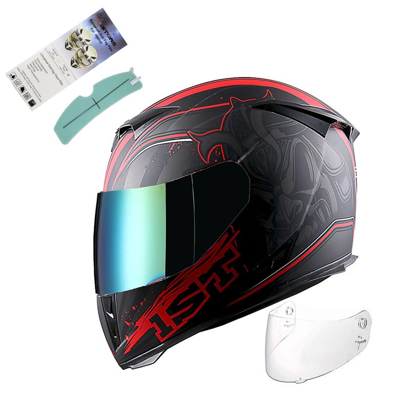 1STorm Motorcycle Full Face Helmet Skull King Matt Red One Extra Clear Shield Size XLarge Size XL 5960 CM232236 Inch