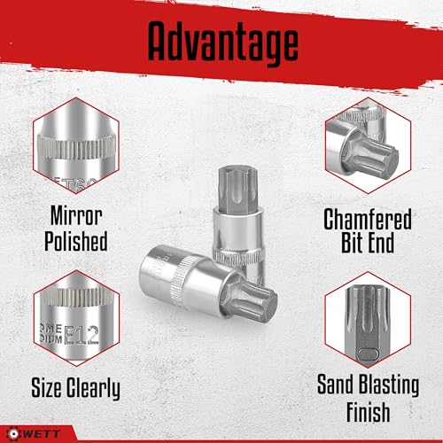 WETT Master Torx Bit Socket and External Torx Socket Set, 60-Piece 1/4", 3/8", 1/2" Drive E-Torx Sockets (E4-E24, T6-T70, TT6-TT70, TP8-TP60), S2 and CR-V Steel - Image 4
