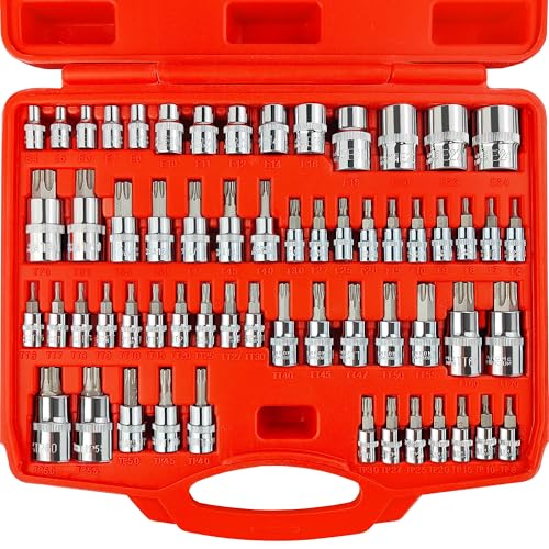 WETT Master Torx Bit Socket and External Torx Socket Set, 60-Piece 1/4", 3/8", 1/2" Drive E-Torx Sockets (E4-E24, T6-T70, TT6-TT70, TP8-TP60), S2 and CR-V Steel - Image 1