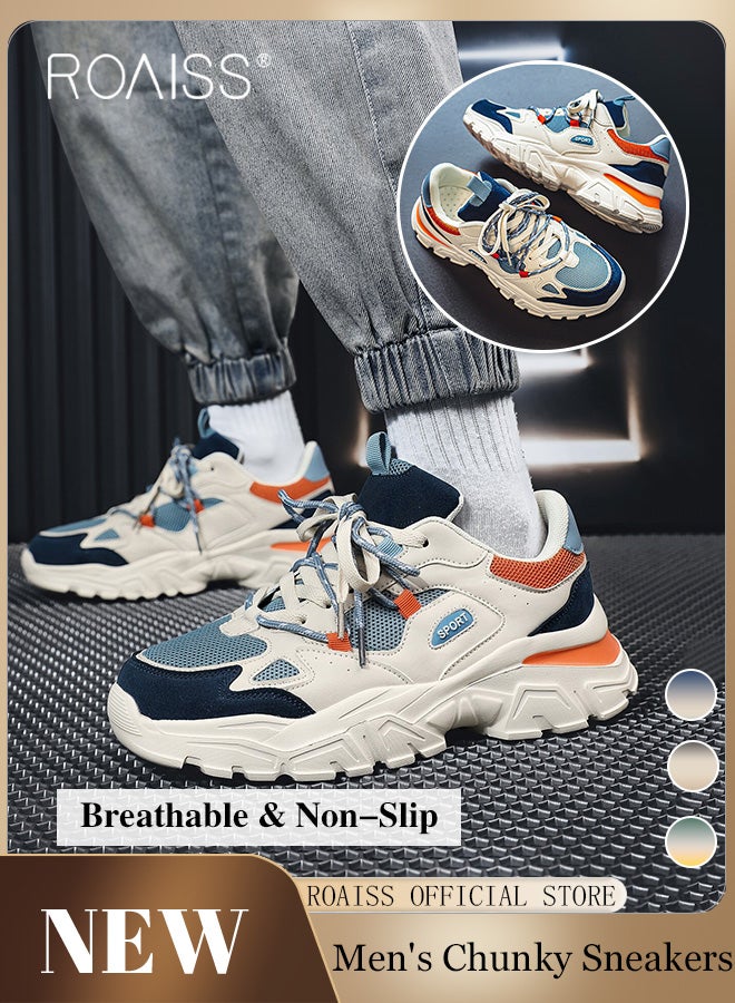 roaiss Men Stylish Chunky Sneakers, Low Top Lace up Sneakers, Lightweight Breathable Platform Shoes for Men, Classic Colour Blocked Sneakers, Suitable for Daily Wear and Outdoor Activities - Image 3