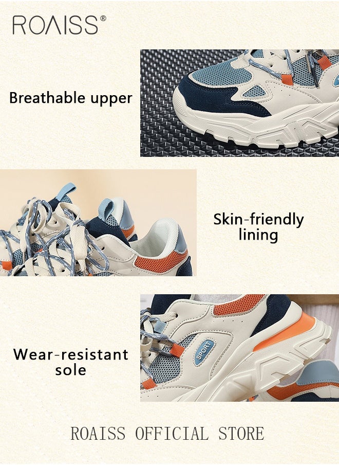 roaiss Men Stylish Chunky Sneakers, Low Top Lace up Sneakers, Lightweight Breathable Platform Shoes for Men, Classic Colour Blocked Sneakers, Suitable for Daily Wear and Outdoor Activities - Image 2