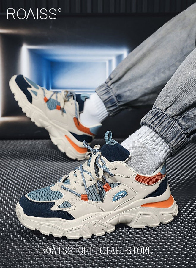 roaiss Men Stylish Chunky Sneakers, Low Top Lace up Sneakers, Lightweight Breathable Platform Shoes for Men, Classic Colour Blocked Sneakers, Suitable for Daily Wear and Outdoor Activities - Image 1