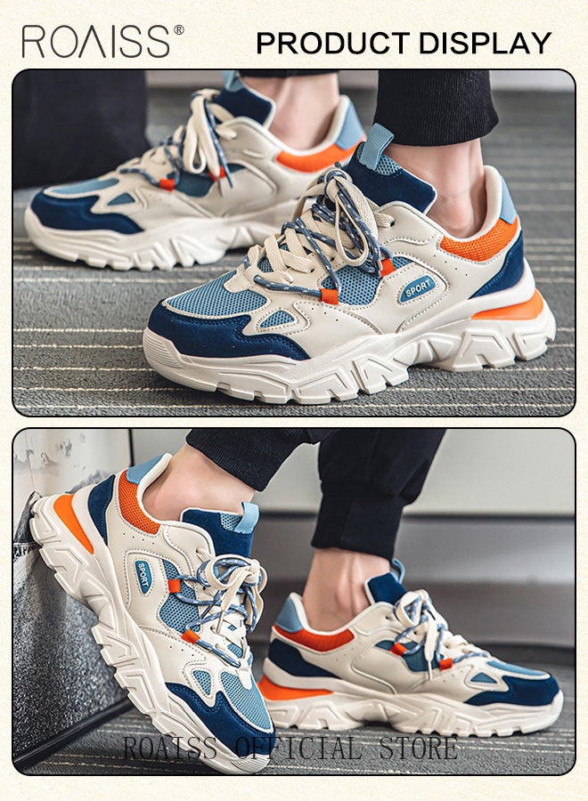 roaiss Men Stylish Chunky Sneakers, Low Top Lace up Sneakers, Lightweight Breathable Platform Shoes for Men, Classic Colour Blocked Sneakers, Suitable for Daily Wear and Outdoor Activities - Image 5