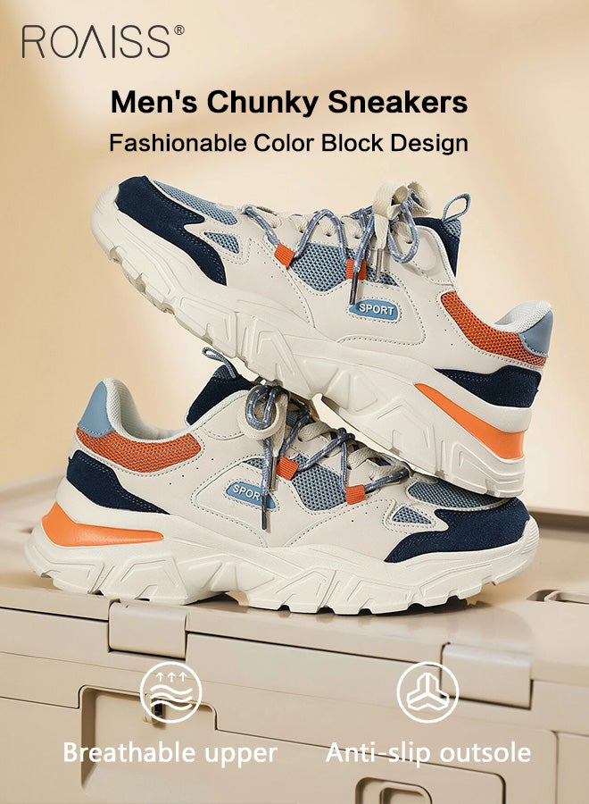 roaiss Men Stylish Chunky Sneakers, Low Top Lace up Sneakers, Lightweight Breathable Platform Shoes for Men, Classic Colour Blocked Sneakers, Suitable for Daily Wear and Outdoor Activities - Image 4