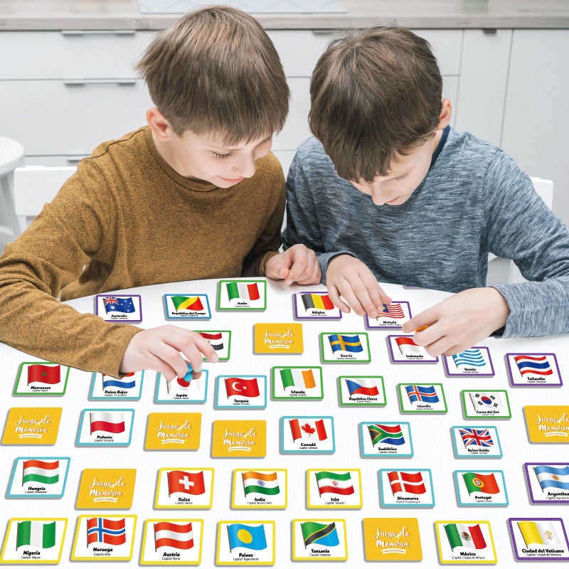 gisgfim 50 Pairs Juego de Memoria de Banderas del Mundo en espaÃ±ol para niÃ±os y adultos Flags of the World Memory Matching Games in Spanish Educational Matching Game Fun Fast Memory Game Gift Learning - Image 4