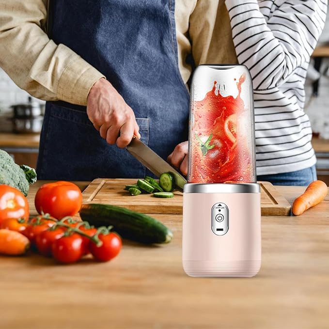 Qlect Portable Blender Electric Juicers Fruit Mixers USB Rechargeable Smoothie Mini Personal Juicer 6 Blades 3Gears With 1500 Mah Rechargeable Battery-Smoothie Blender(Pink) - Image 3