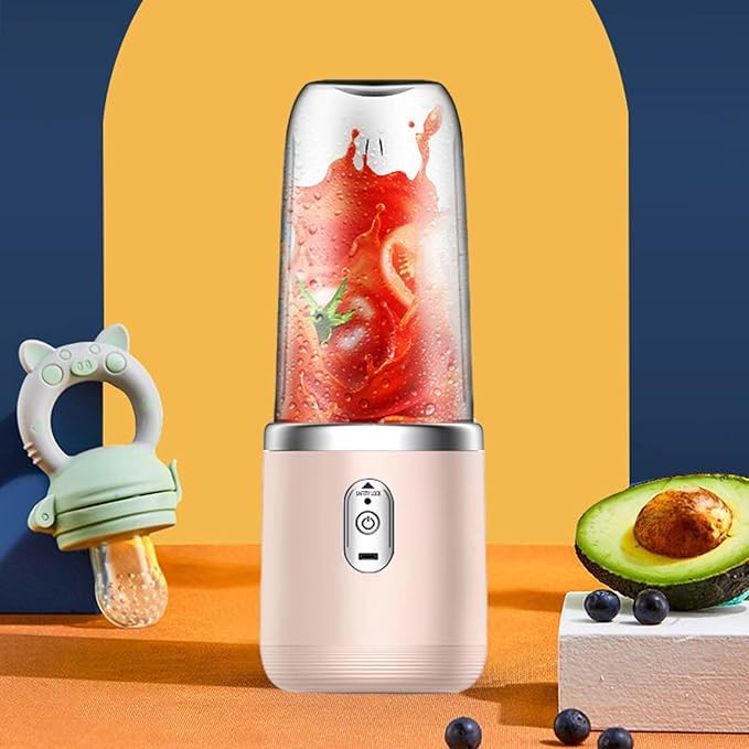 Qlect Portable Blender Electric Juicers Fruit Mixers USB Rechargeable Smoothie Mini Personal Juicer 6 Blades 3Gears With 1500 Mah Rechargeable Battery-Smoothie Blender(Pink) - Image 5