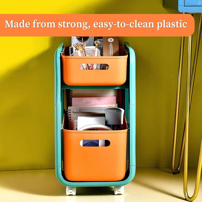 HomeStrap Wheels Of Wonder Multipurpose Space Saving Shelf Stand 2 Layer Modular Drawer Orange - Image 3