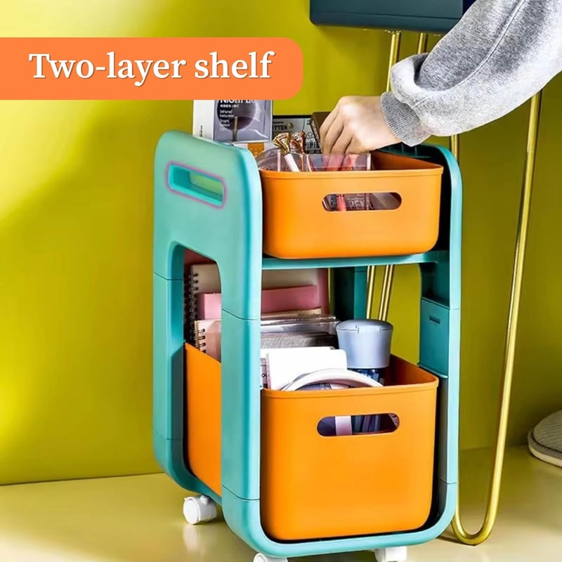 HomeStrap Wheels Of Wonder Multipurpose Space Saving Shelf Stand 2 Layer Modular Drawer Orange - Image 4