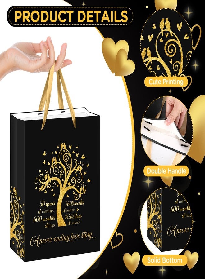 Woosytoo 50th Anniversary Paper Gift Bag Black Gold Happy 50th Anniversary Bag with Tissue Papers and Card Gold 50th Wedding Anniversary Paper Gift Wrapping Bag for Golden Wedding 50th Anniversary Decorations - Image 4