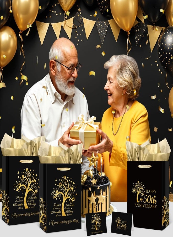 Woosytoo 50th Anniversary Paper Gift Bag Black Gold Happy 50th Anniversary Bag with Tissue Papers and Card Gold 50th Wedding Anniversary Paper Gift Wrapping Bag for Golden Wedding 50th Anniversary Decorations - Image 5
