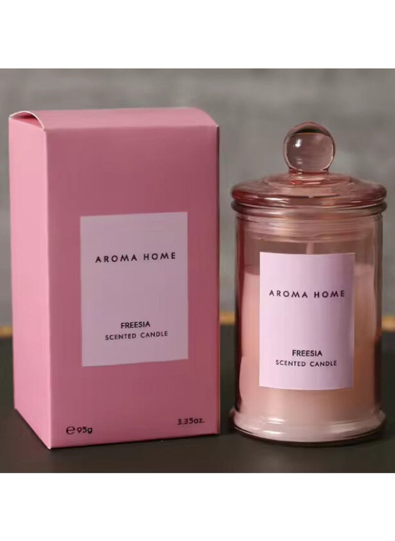 اروما هوم جرة شمعة معطرة بشموع فاخرة من أروما ناتشورالزوعاء مع غطاء بتصميم مثالي كما أنها هدية مثالية لديكور المنزل على الموضة 95 جم (عطر الكمثرى الانجليزية والفريزيا)  - Image 1