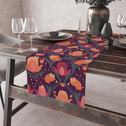 Astitva Cotton Table Runner – 13 x 72 Inches | Orange, Botanical Print Dining Table Cloth | Elegant 6–8 Seater Runner for Home & Party Decoration - Image 3