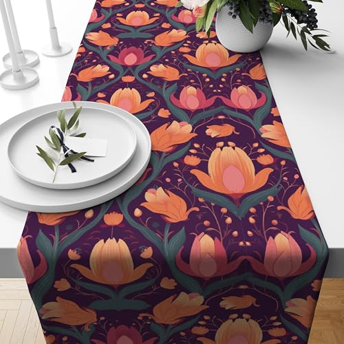 Astitva Cotton Table Runner – 13 x 72 Inches | Orange, Botanical Print Dining Table Cloth | Elegant 6–8 Seater Runner for Home & Party Decoration - Image 1