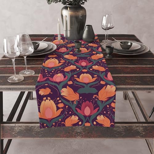 Astitva Cotton Table Runner – 13 x 72 Inches | Orange, Botanical Print Dining Table Cloth | Elegant 6–8 Seater Runner for Home & Party Decoration - Image 4