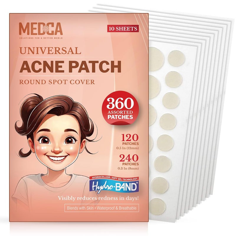 MEDca Acne Patches for Face  Hydrocolloid Bandages 360 Count Pimple Patches for Face in 2 Universal Sizes Acne Spot Treatment Care for Face  Skin Spot Patch Conceals Zits Acne and Blackheads