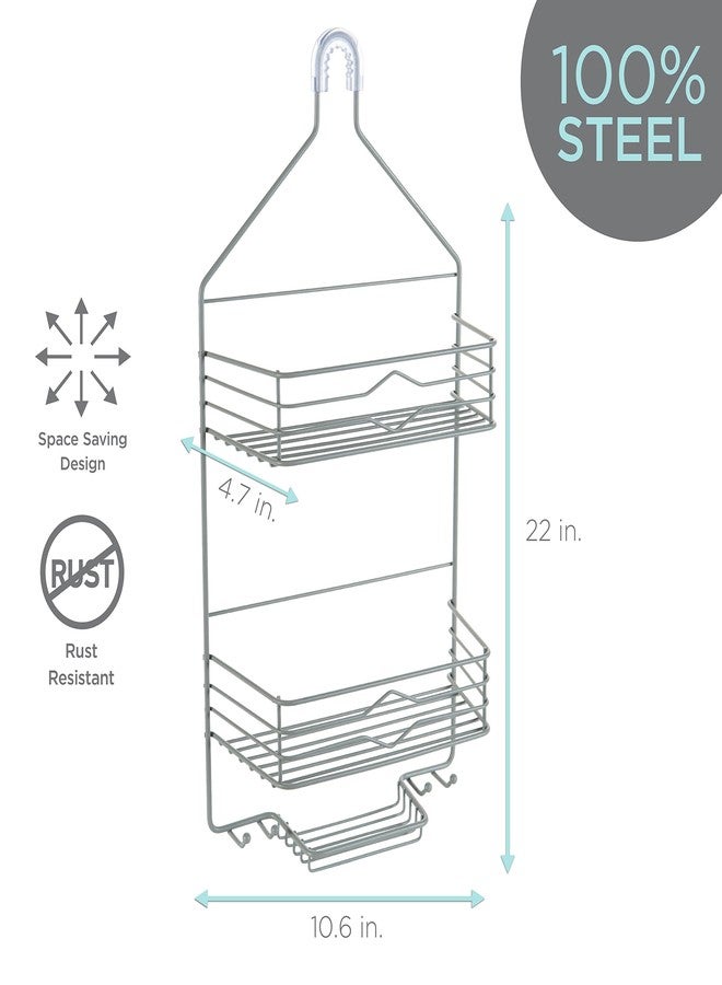 Bath Bliss Aztec Hanging Shower Caddy | Bathroom Storage & Organization | Shower Head Hang | Holds Large Bottles | Accessory Hooks | Suction Cup Backing | Grey - Image 3