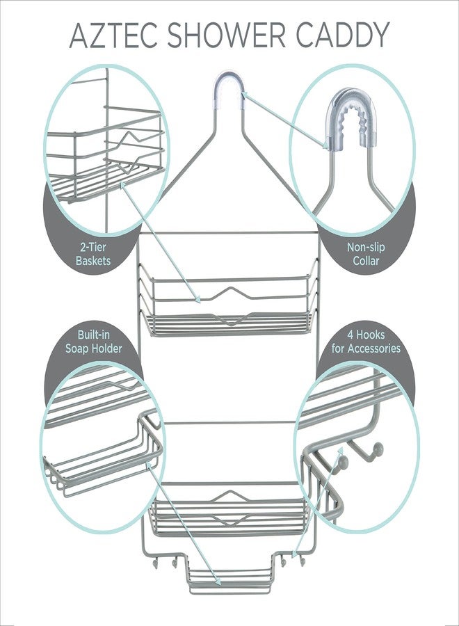 Bath Bliss Aztec Hanging Shower Caddy | Bathroom Storage & Organization | Shower Head Hang | Holds Large Bottles | Accessory Hooks | Suction Cup Backing | Grey - Image 4