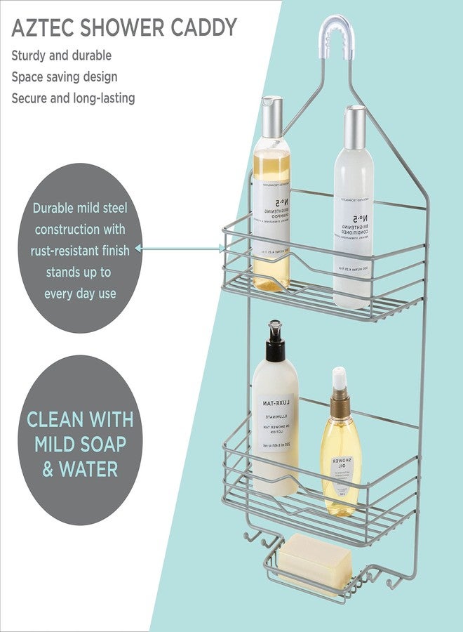 Bath Bliss Aztec Hanging Shower Caddy | Bathroom Storage & Organization | Shower Head Hang | Holds Large Bottles | Accessory Hooks | Suction Cup Backing | Grey - Image 5