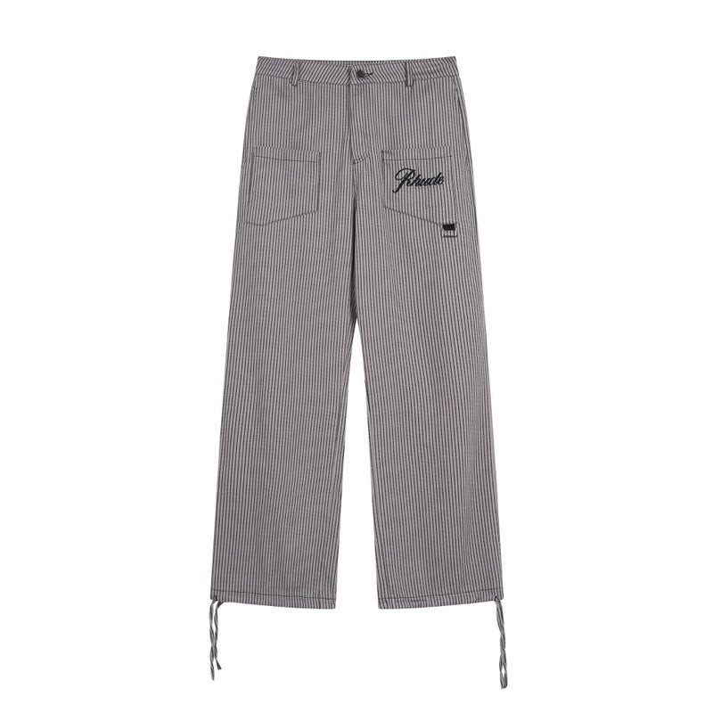 High Street Rhude Classic Striped Embroidered Letter Tooling Trousers Loose Straight Drawstring Casual Pants - Image 4