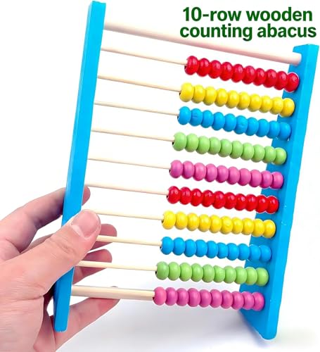 MAGIKON Wooden Counting Number Frame 10 Rows Abacus for Learning Math 8Inch Blue - Image 5