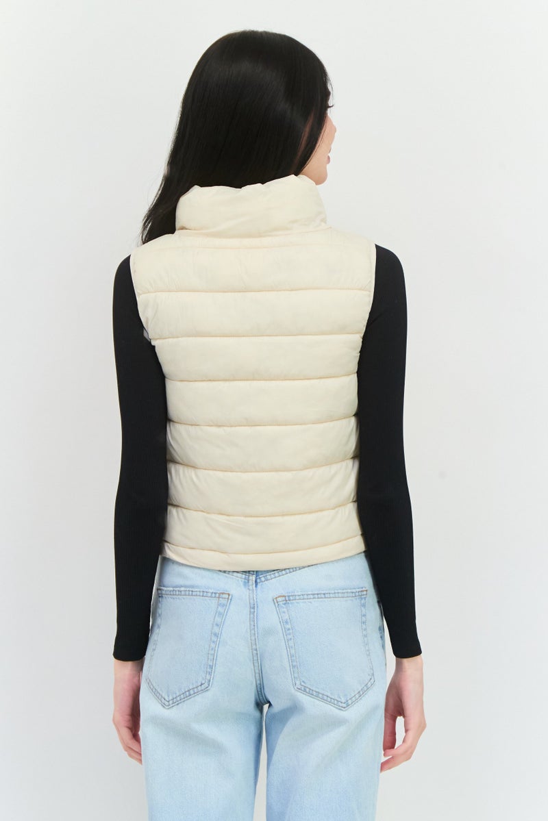 Bearpaw Women High Neck Quilted Vest, Ivory - Image 3